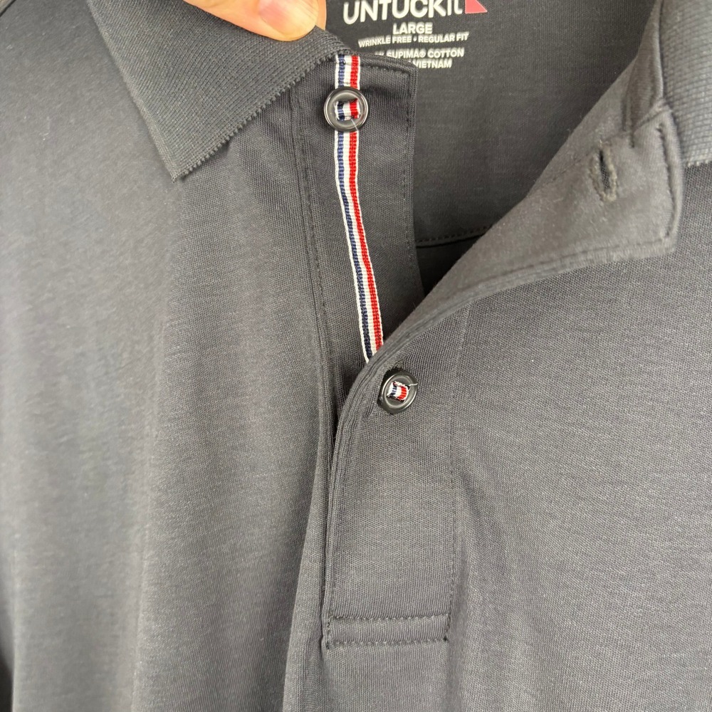 UNTUCKit Mens Navy Supima Cotton Polo Sz L Wrinkle Free Regular Fit Smart Casual - Picture 4 of 7